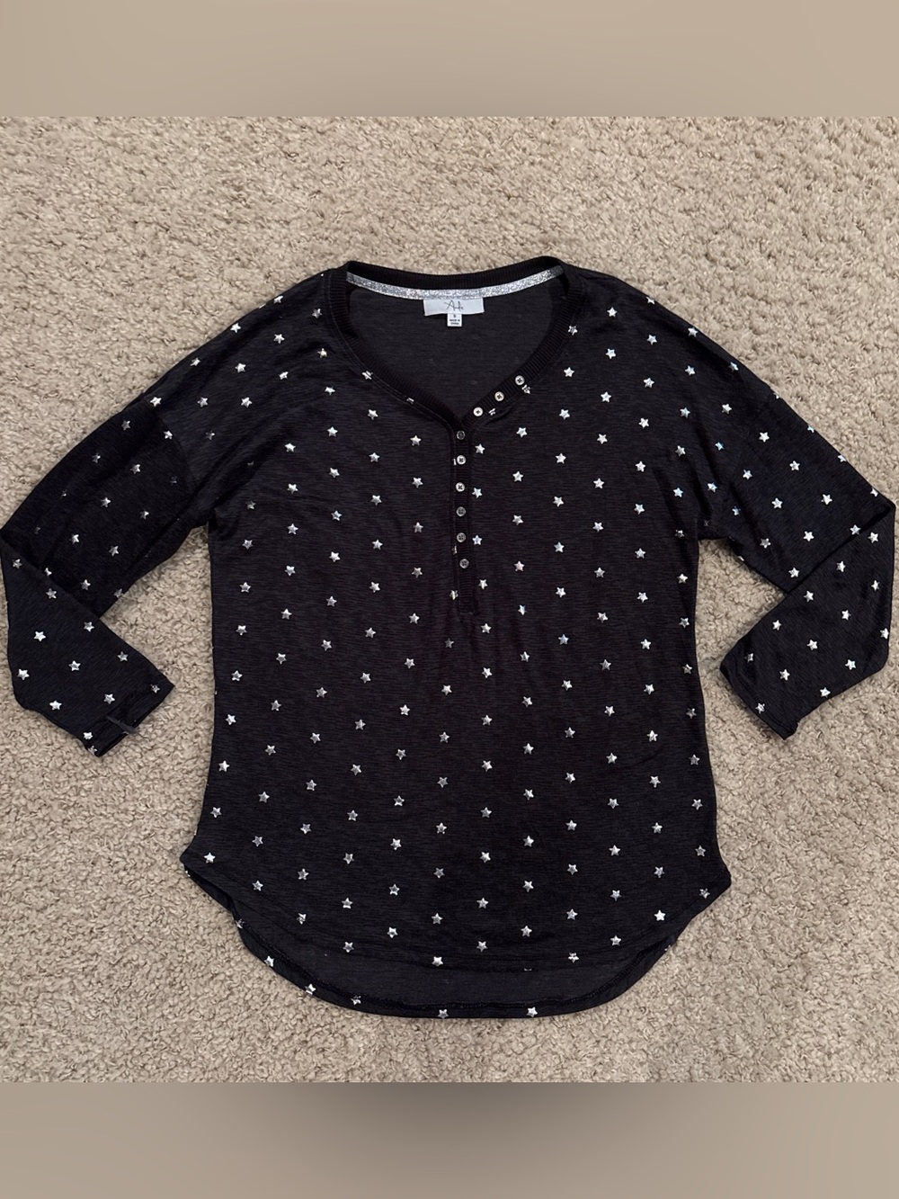 Ande Women’s Silver Star Soft Lightweight Button Up Pajama PJ Top Size Small